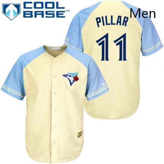 Mens Majestic Toronto Blue Jays 11 Kevin Pillar Replica Cream Exclusive Vintage Cool Base MLB Jersey